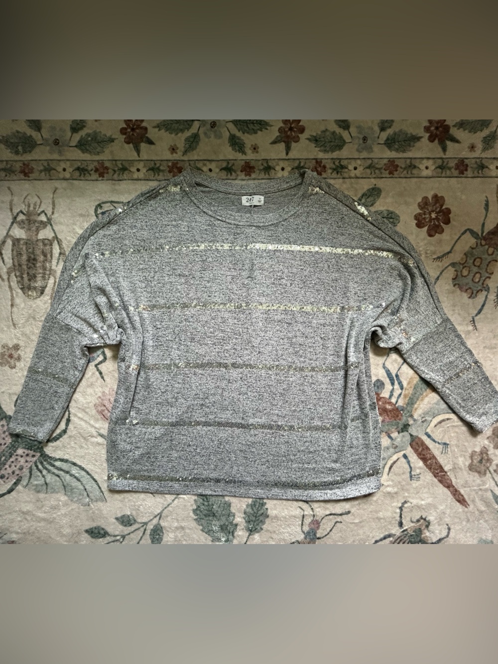24/7 by Maurices Gray Sequin Stripe Lightweight Sweater